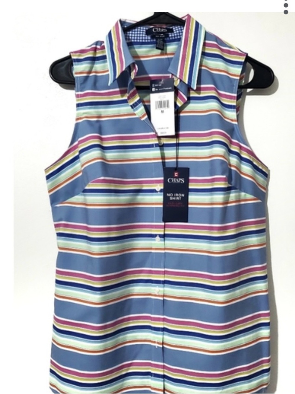 Chaps Women's Sleeveless Striped Button-Front Shirt - Blue Multi